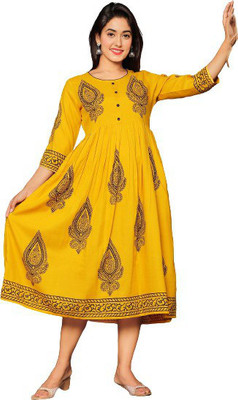 NeeraFashion Women Printed Anarkali Kurta(Yellow)