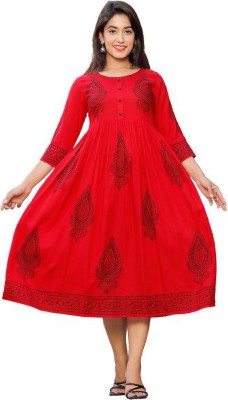 NeeraFashion Women Printed Anarkali Kurta(Red)