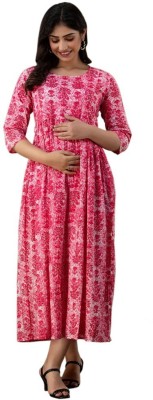 rk creation98 Women Printed Gown Kurta(Pink)