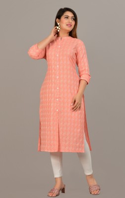 DESI ART Women Printed Straight Kurta(Pink)