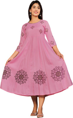 NeeraFashion Women Printed Anarkali Kurta(Pink)