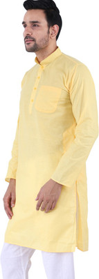 Sadree Men Solid Asymmetric Kurta(Yellow)