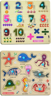 BitFeex Preschool Activity Wooden Puzzle toys Sea animal ABCD for kids 2 to 5 years(Multicolor, Brown)