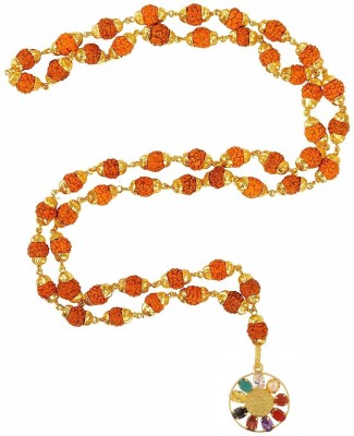 Takshila Gems Natural Navratna Pendant with Rudraksha Mala Stone Necklace