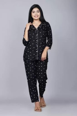 Akshit Women Printed Black Shirt & Pyjama set