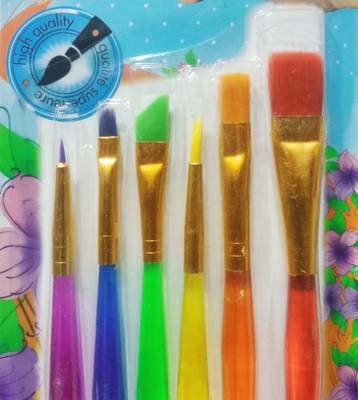 Beadsncraft Flat, Round & Angular Shape Artist Brushes Pack with Nylon Bristles (Pack of 6)