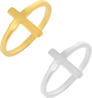 memoir Brass Gold and Silverplated Combo of Cross fingerring Christian Jewellery Brass Gold Plated Ring