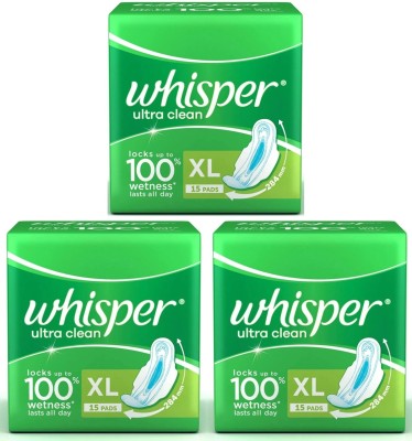 Whisper ultra clean XL ( 15+15+15 pads ) sanitary pads Sanitary Pad  (Pack of 3)