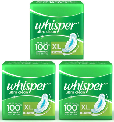 Whisper ultra clean XL ( 15+15+15 pads ) sanitary pads Sanitary Pad (Pack of 3)