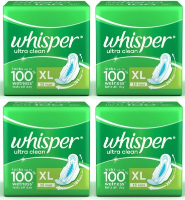 Whisper ultra clean XL ( 15+15+15+15 pads ) sanitary pads Sanitary Pad  (Pack of 4)