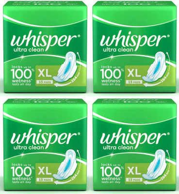 Whisper ultra clean XL ( 15+15+15+15 pads ) sanitary pads Sanitary Pad (Pack of 4)