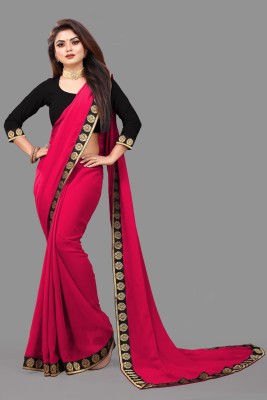 Jevlan Solid/Plain Jamdani Art Silk Saree(Pink)