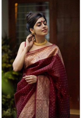 Krishanas Woven Banarasi Pure Silk Saree(Maroon)