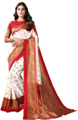 SIRIL Printed, Geometric Print, Floral Print Banarasi Silk Blend Saree(Red, White)