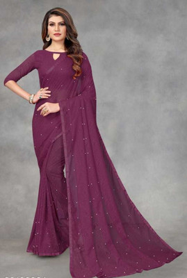 BRAHMANI TEXTILE Self Design Bollywood Net Saree(Purple)