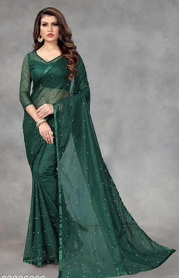 BRAHMANI TEXTILE Self Design Bollywood Net Saree(Green)