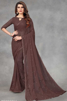 BRAHMANI TEXTILE Self Design Bollywood Net Saree(Brown)