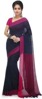Balorampal Solid/Plain Handloom Pure Cotton Saree(Maroon, Black)