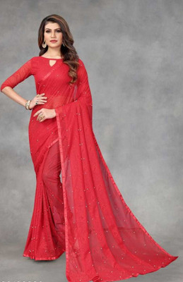 BRAHMANI TEXTILE Self Design Bollywood Net Saree(Red)
