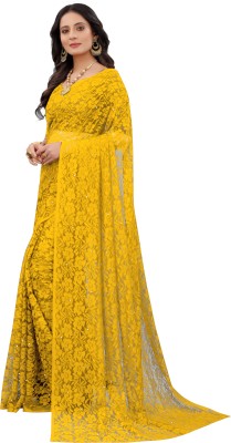 Dream Crushers Embroidered Bollywood Net Saree(Yellow)