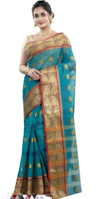 Balika bodhu Self Design Tant Pure Cotton Saree(Dark Green)