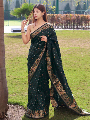 NEZAA EXPORT Self Design Kanjivaram Pure Silk Saree(Green)
