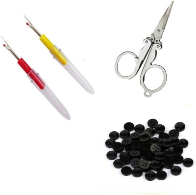 Crafts Haveli 3 Items Combo : 2 Seam Ripper, 20 Black Button, 2 Needle Threader Sewing Kit