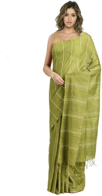 govind handloom Striped Bhagalpuri Art Silk Saree(Green)