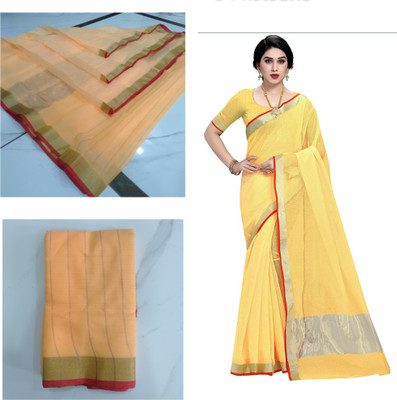 Bollywood Cotton Blend Saree(Gold)