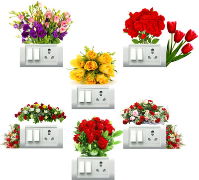 Art Kafe 13 cm Roses Vases Switchboard Sticker Self Adhesive Sticker(Pack of 6)
