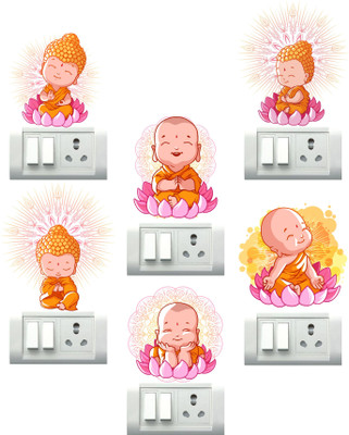 Art Kafe 13 cm Gautam Buddha Switchboard Sticker Self Adhesive Sticker(Pack of 6)