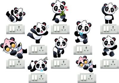 Art Kafe 13 cm Moods of Panda Switchboard Sticker Self Adhesive Sticker(Pack of 6)