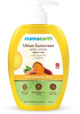 MamaEarth Ubtan Sunscreen Body Lotion SPF 30 with Turmeric & Saffron for Glowing Skin – SPF 30  (300 ml)