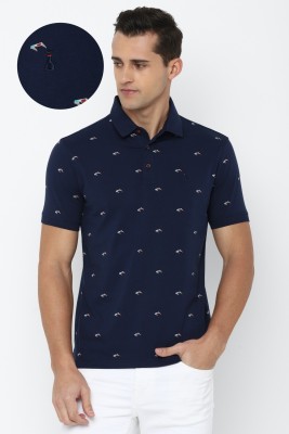 Simon Carter Printed Men Polo Neck Dark Blue T-Shirt