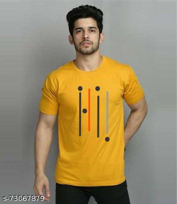 goyal saree palace Printed Men Round Neck Yellow T-Shirt