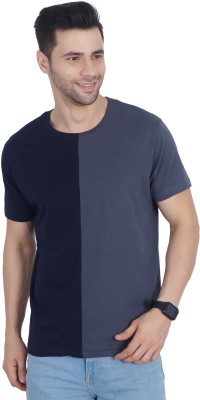 ManedWolf Colorblock Men Round Neck Blue, Grey T-Shirt