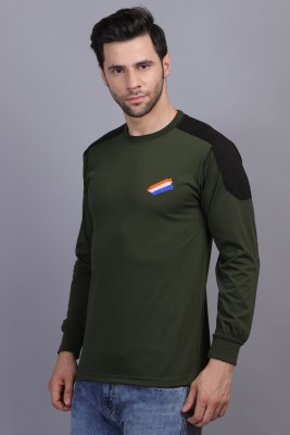 ONEBIT Solid Men Round Neck Dark Green T-Shirt