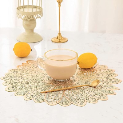 Kritvi Round Pack of 4 Table Placemat(Gold, PVC)