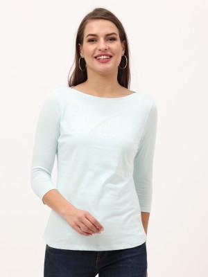 PIPER INTERNAATIONAL Casual Solid Women Light Blue Top