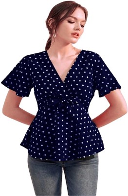 Riya Collections Casual Polka Print Women Blue Top