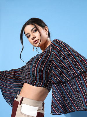 KASSUALLY Casual Geometric Print Women Blue Top