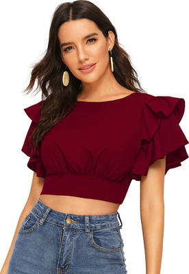 london belly Casual Solid Women Maroon Top