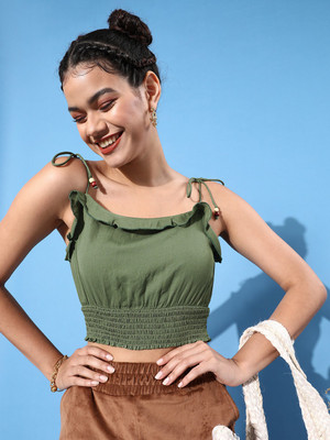 KASSUALLY Casual Solid Women Green Top