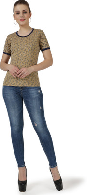 AFFAIR Casual Printed Women Beige Top