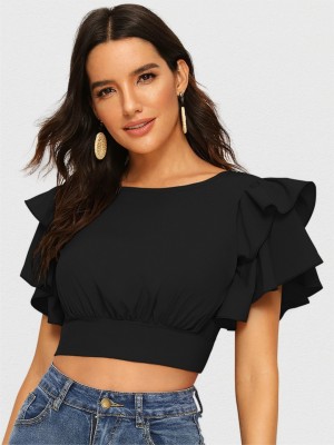 london belly Casual Solid Women Black Top