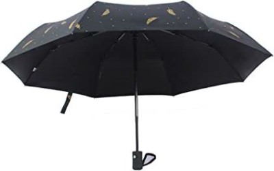 HOUSE OF QUIRK Ultra Light and Small Mini Umbrella with Carrying Pouch (Black Feather) Umbrella(Black)