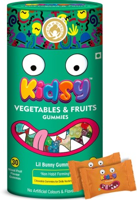 Mom & World Kidsy Vegetables & Fruits Gummies for Kids, (Mixed Fruit Flavoured)(30 No)