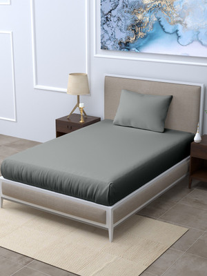 LINENWALAS 300 TC Silk Single Solid Flat Bedsheet(Pack of 1, Silver)