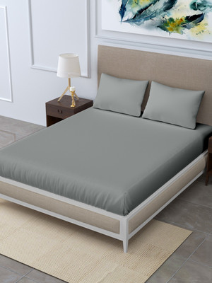 LINENWALAS 300 TC Silk Double Solid Flat Bedsheet(Pack of 1, Silver)