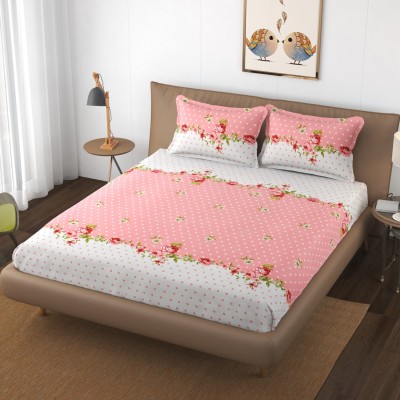 Apala 250 TC Polycotton Double Floral Flat Bedsheet(Pack of 1, Pink)